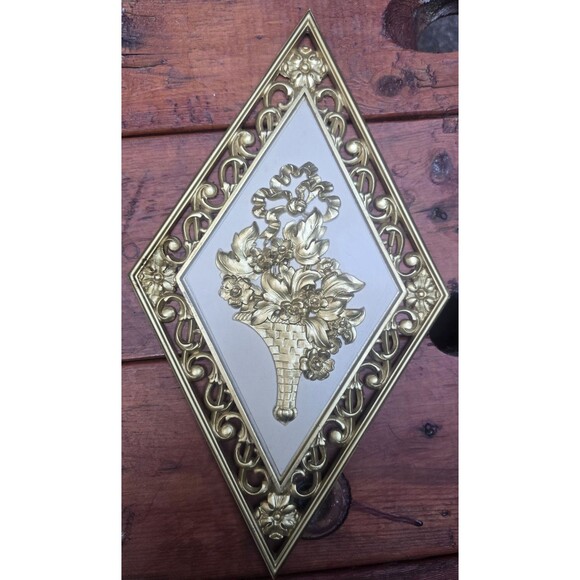 4 Hollywood Regency Diamond Shaped Wall Plaques Key Keyhole Violin Bouquet DART - Picture 5 of 10